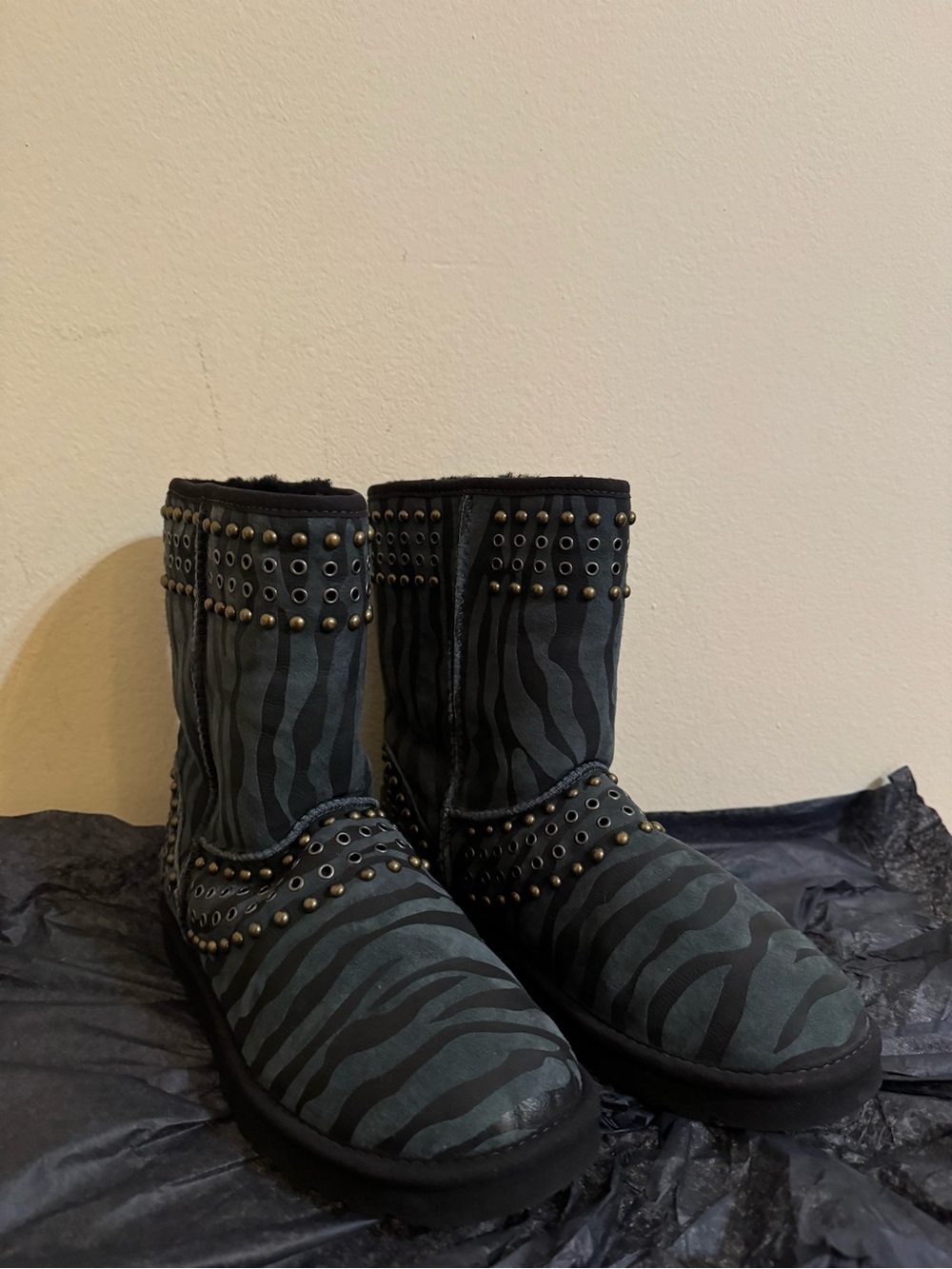 Ugg x Jimmy Choo Boots Studded Kaia Suede Zebra Print US 9